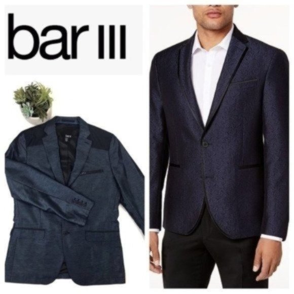 Bar III Mens 2 Button Dress Blazer Size Medium Navy Blue Metallic Sheen NWT